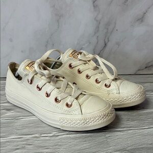 Converse Chuck Taylor All Star White Leather Low Top Sneakers With Rose Gold